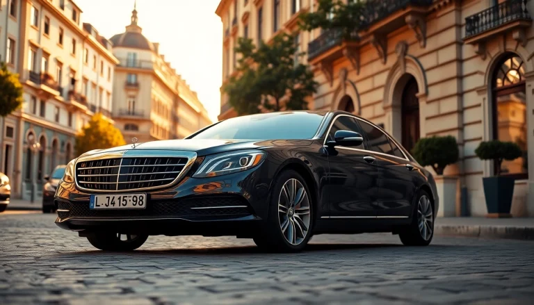 luxury hire chauffeur Lisbon offering a premium ride in a modern vehicle against scenic Lisbon architecture