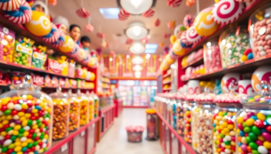 Find delightful sweets in a candy store near me, featuring vibrant candy jars and colorful treats on display.