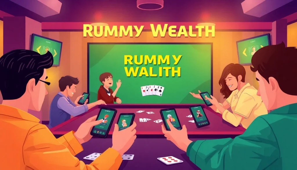 Experience the excitement of Rummy Wealth as players engage in a vibrant online card game setup.