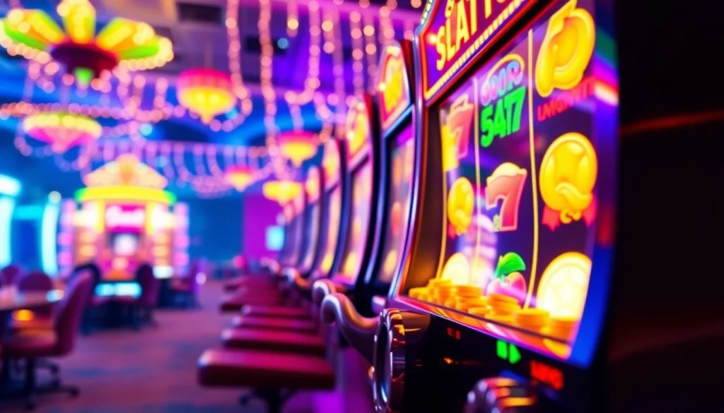 Experience the thrill of slot bet kecil with colorful gaming symbols and bright lights.