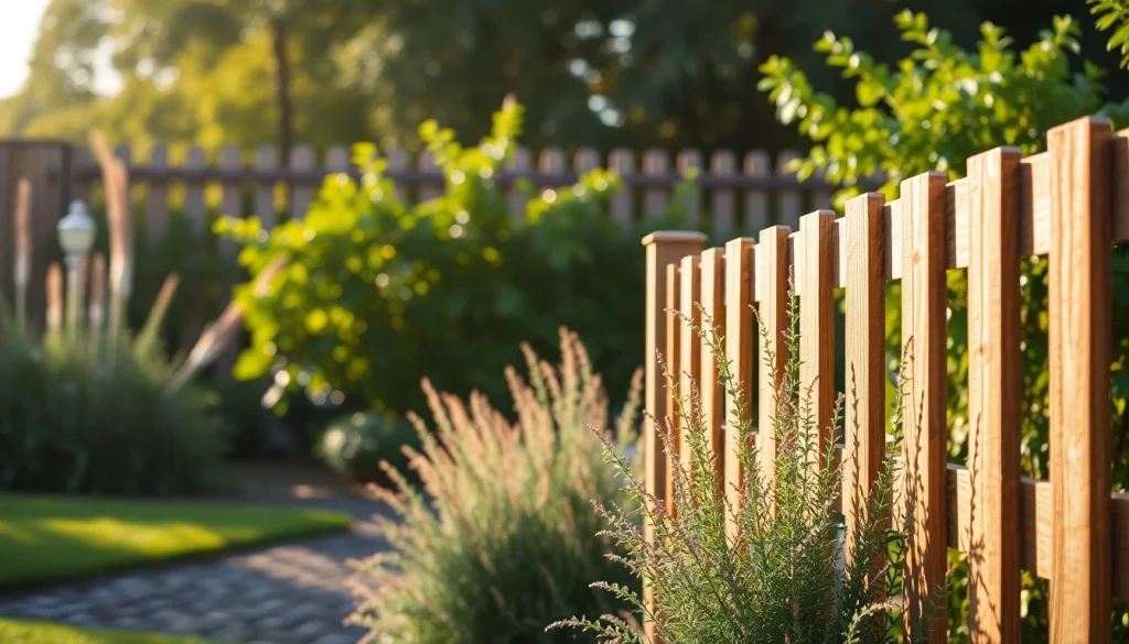 Install a sturdy fencing Manchester in a lush garden with sunlight for a warm atmosphere.