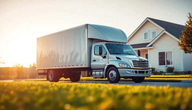 Efficient bradford removal service with a moving truck ready outside a charming house.