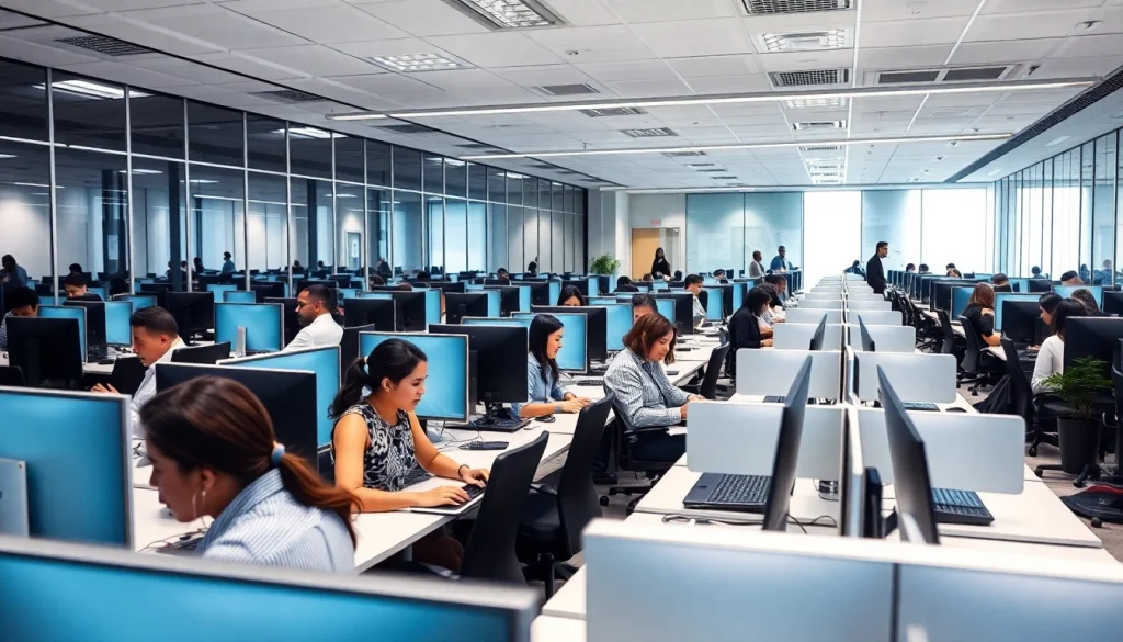 Engaged agents working in a call center in Tijuana, demonstrating professional customer service.