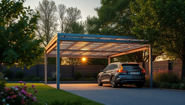 Carport Metall in eleganter Bauweise, ideal für moderne Gärten, bietet optimalen Schutz für Fahrzeuge.