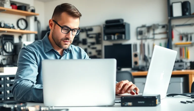 Riparazione pc Torino da un tecnico esperto che ripara un laptop in un ambiente professionale.