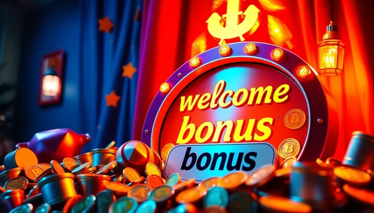 Claim your welcome bonus with a vibrant treasure chest full of golden coins and enticing tickets.