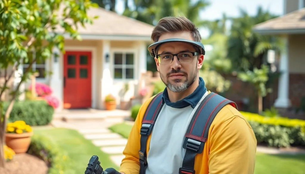 Pest Control Services expert conducting a home pest inspection with professional tools and safety gear.