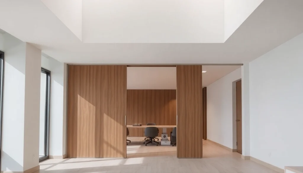 Showcase sleek sliding partition wall design dividing spaces, enhancing modern interiors, and maximizing room flexibility.
