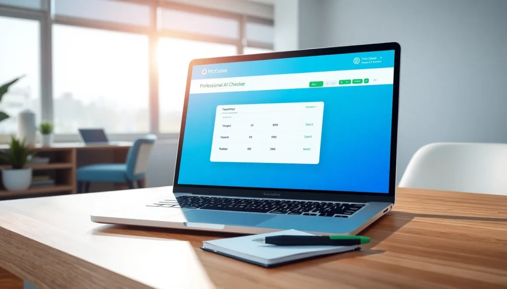 Engaging AI checker interface on a laptop screen in a well-lit workspace.