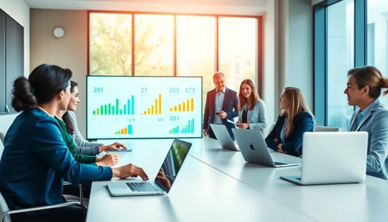 Conducting a detailed competitor analysis in a vibrant office setting with digital displays.