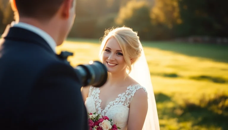 Capture joyful moments as a wedding videographer in Ireland films a couple sharing their vows outdoors.