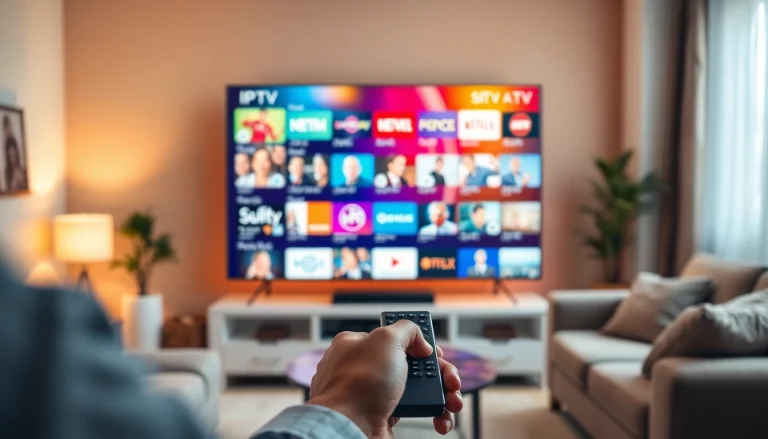 Engage with a 24h iptv test, showcasing vibrant IPTV channels on a smart TV in a cozy setting.