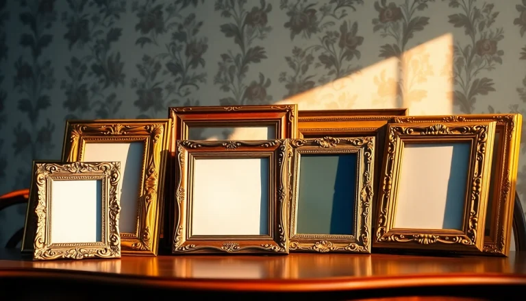 Showcase of vintage frames featuring unique designs and rich textures on a wooden table.