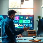 Create exceptional designs using AI design solutions in a vibrant workspace for creativity.