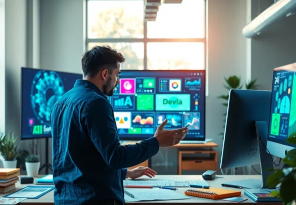 Create exceptional designs using AI design solutions in a vibrant workspace for creativity.