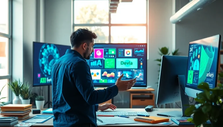 Create exceptional designs using AI design solutions in a vibrant workspace for creativity.