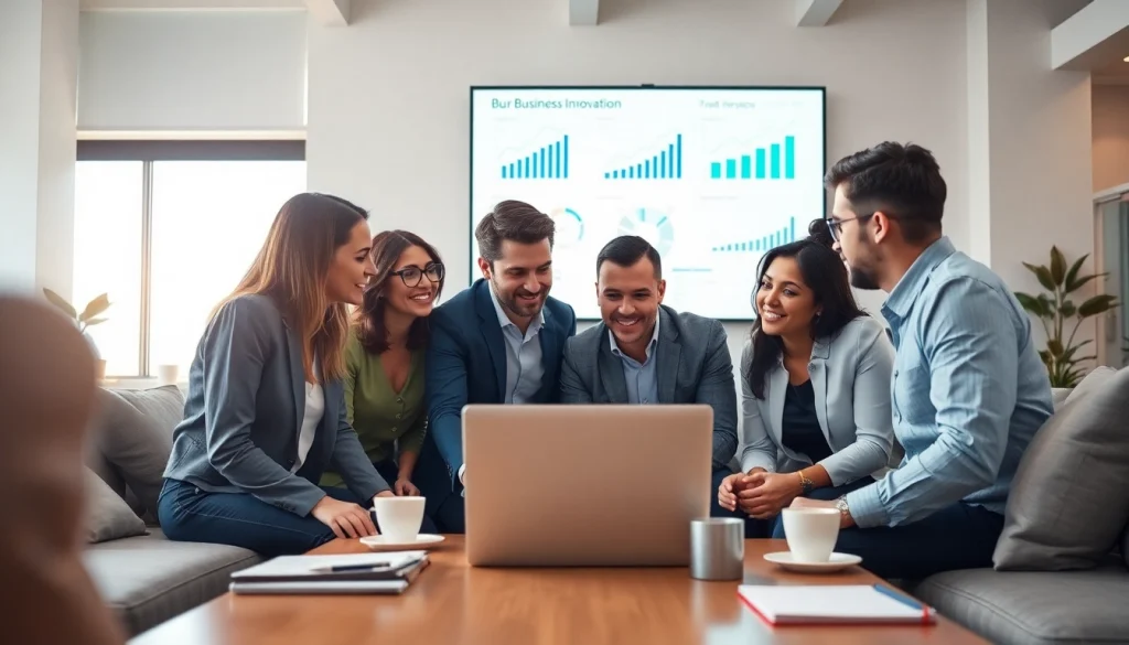 Business innovation session with a professional team collaborating in a modern office.