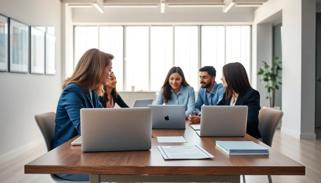 Helping clients with residencia applications in a professional office environment.