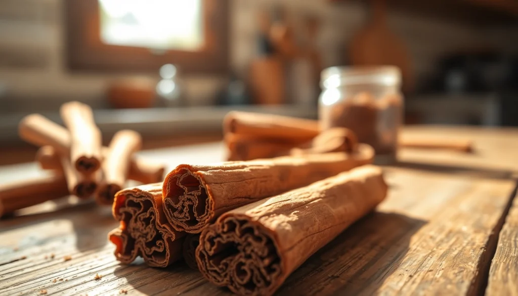 Cinnamon Bark prominently displayed on wood, highlighting its natural texture and warmth.
