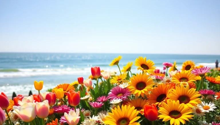 Arrange beautiful Huntington Beach flowers in a vibrant coastal garden setting.