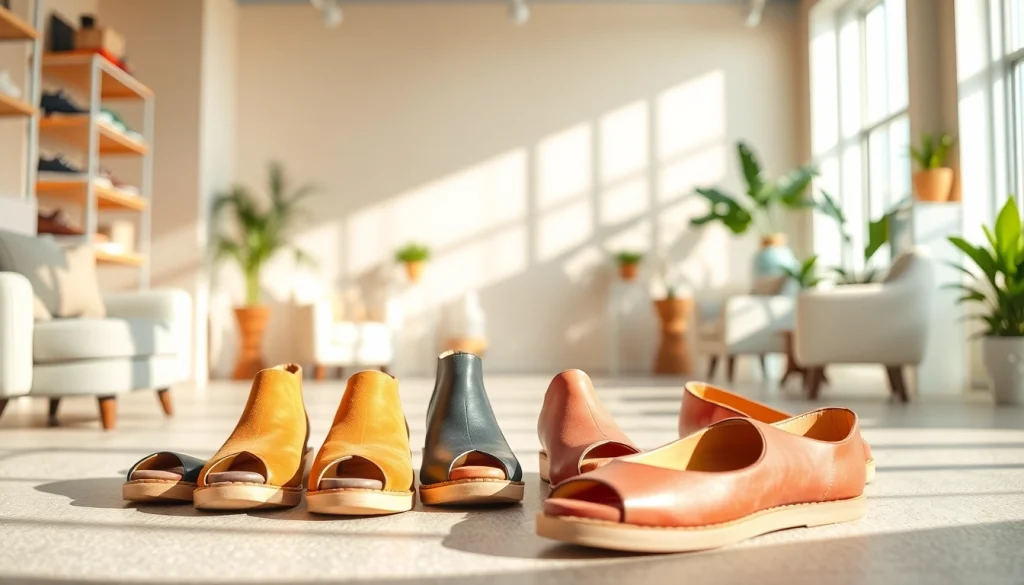 Schuhe mit breiter Zehenbox in einem stilvollen Boutique-Setting präsentieren sich elegant.