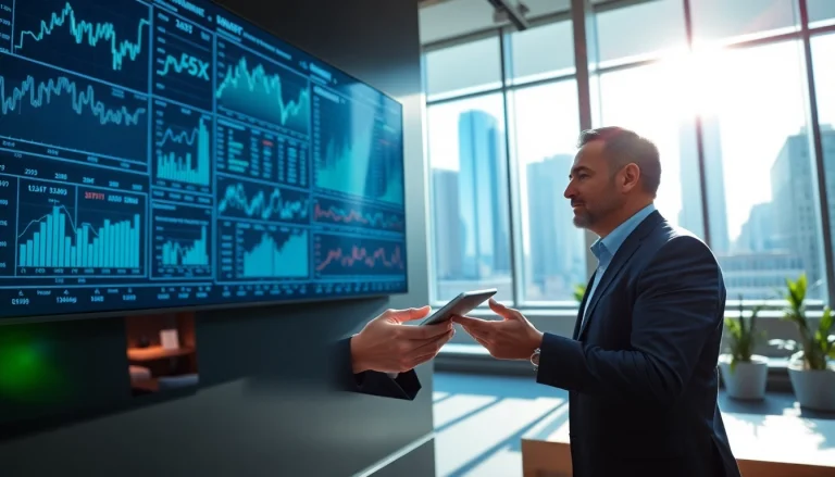 Expert stock picker analyzing market data in a bright office setting for investment insights.