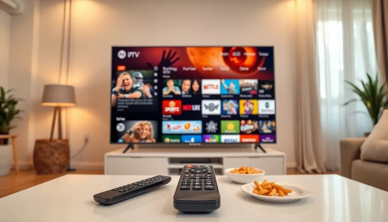 Explore IPTV Subscription options with a vibrant TV interface showcasing diverse entertainment channels.
