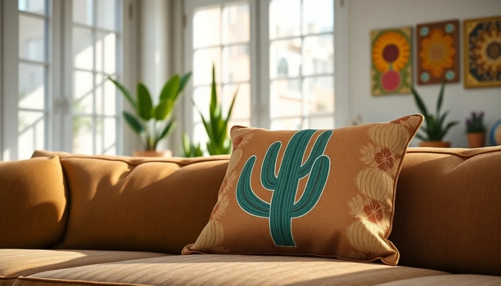 Cactus silk pillow on a sofa showcasing vibrant patterns from https://labboho.com/collections/cactus-silk-pillows