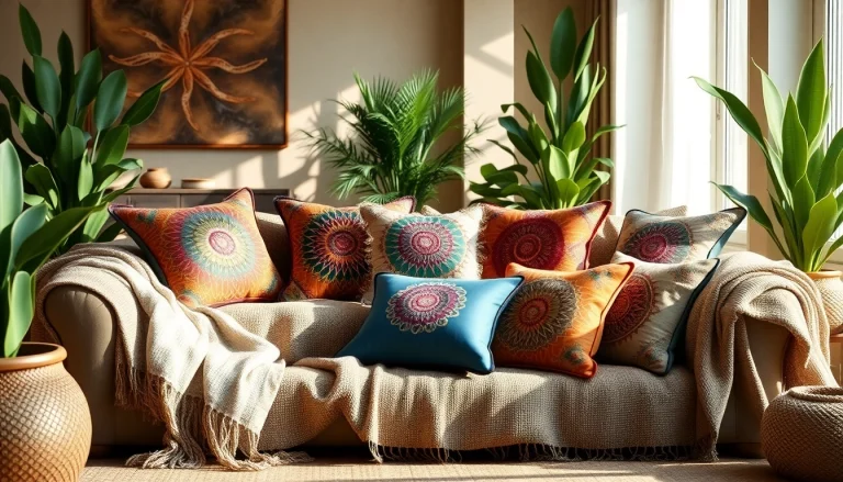 Beautify your space with vibrant Cactus Silk Pillows showcasing intricate designs and colors.