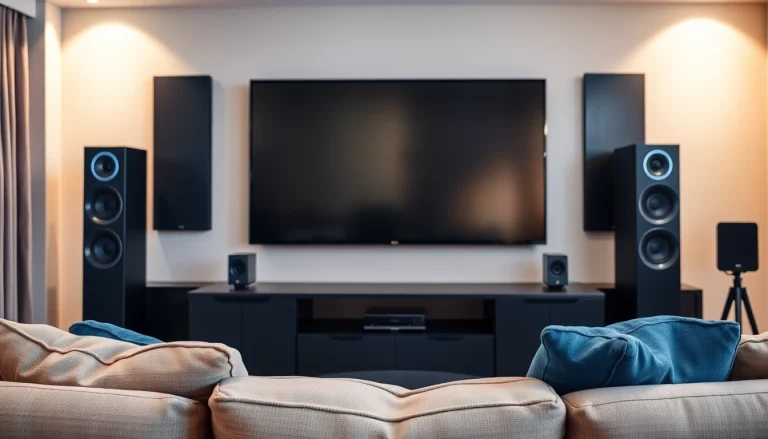 Experience premier home theater installation near me, featuring a sleek modern living room setup.