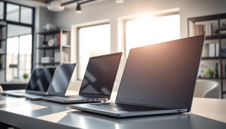 Αγοράσατε refurbished laptop σε σύγχρονο γραφείο με λαμπερό φωτισμό και επαγγελματική ατμόσφαιρα.