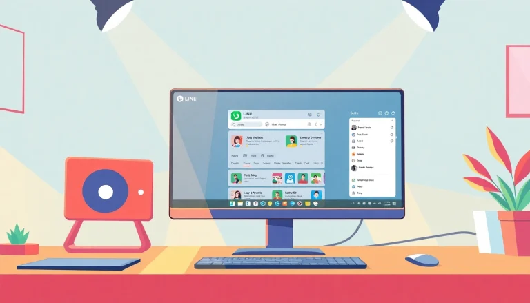 Download the 電腦版line下載 application on a sleek desktop interface showcasing its features.