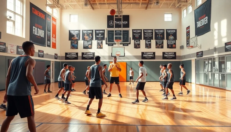 Young athletes demonstrating skills at Takeover Basketball Academy training session.