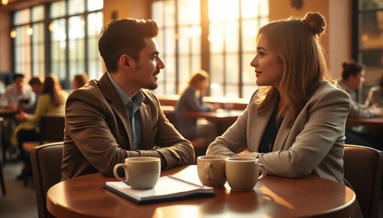 Couple practicing communication in relationships while enjoying coffee in a cozy cafe.