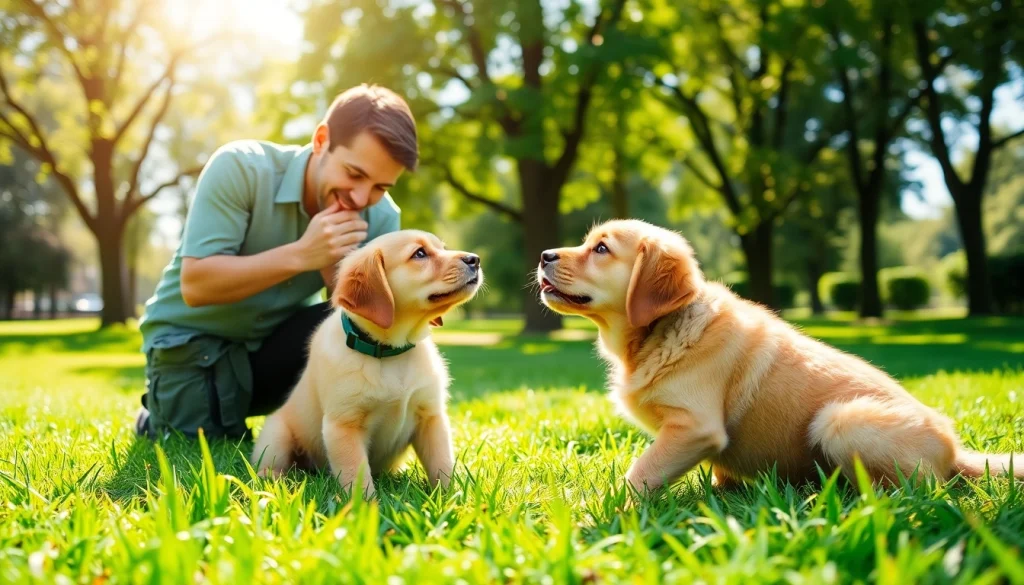 Engaging dog training session showcasing Dog Training Irvine techniques with a trainer and puppy.