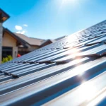 Showcasing residential metal roofing durability with a modern home backdrop