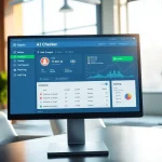 Analyzing content with an ai checker tool displayed on a computer screen in a bright office.