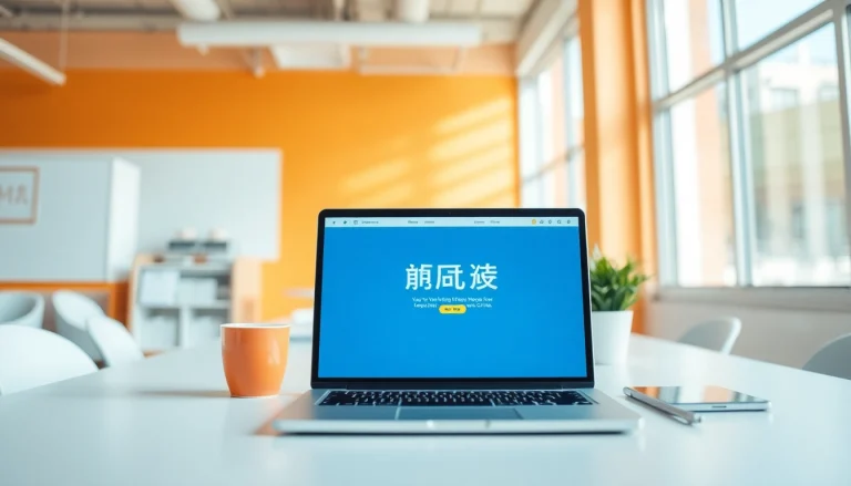View a professional workspace highlighting the 美洽官网 website on a laptop for effective communication solutions.