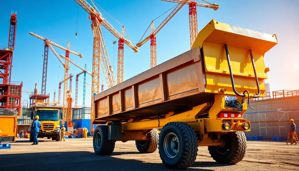 Find a dump trailer for sale near me at a construction site, showcasing its robust features.