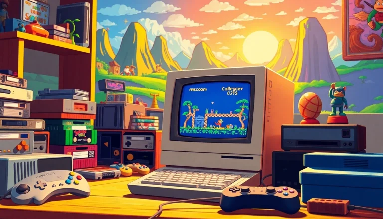 Play dos games online with retro gaming collection and nostalgic computer setup