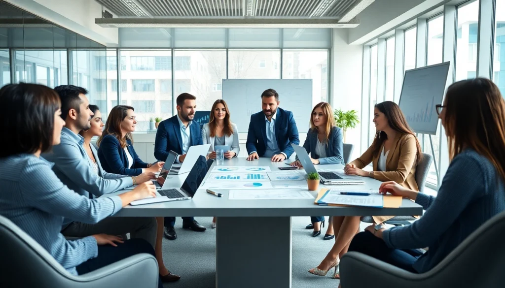 Engaged professionals at Quickplus Business Consultants collaborating in a modern office setting.