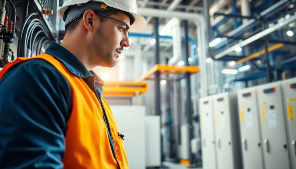 Electrical Contractor engaged in thorough inspection of industrial electrical systems.