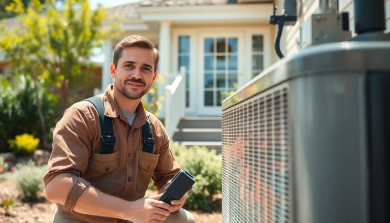 Heat pump maintenance Bellevue TN performed by a professional technician in a residential garden setting.