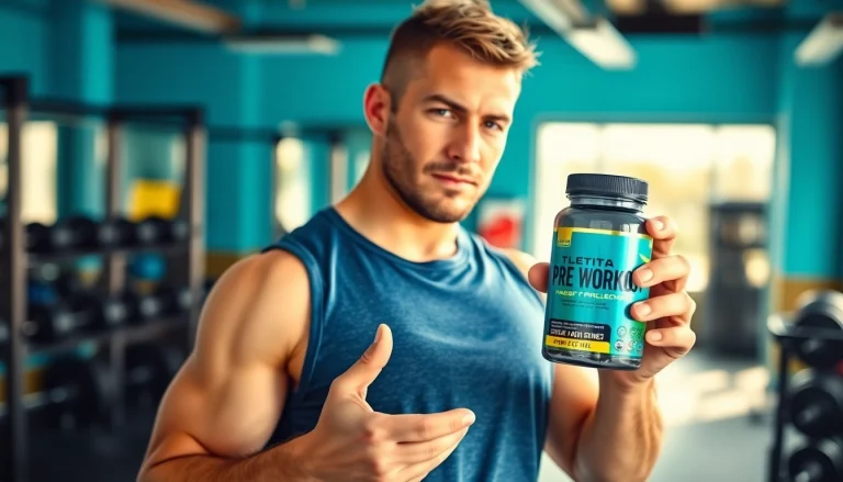 Boost your energy with pre-workout supplement featuring an athlete in the gym setting.