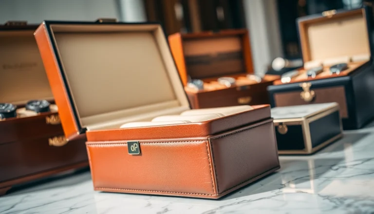 Stylish collection of watch boxes emphasizing craftsmanship and luxury design.