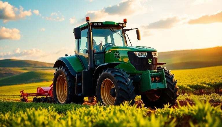 John Deere Traktor bearbeitet fruchtbares Feld mit modernem Design.