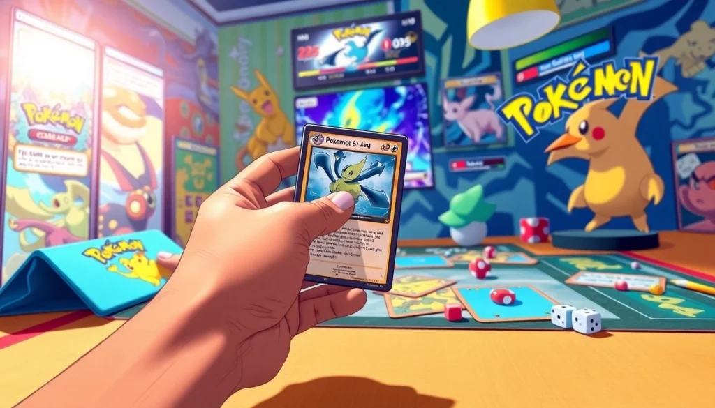 Showcase Pokémon TCG in India through vibrant gameplay with a rare card in focus.