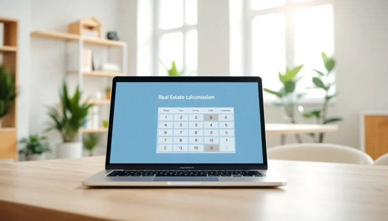 Real Estate Commission Calculator BC shown on a modern laptop in a professional office.