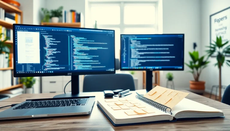 Enhance your web development projects with a professional workspace showcasing coding screens.