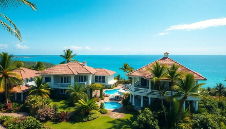 Showcasing luxury villas in jamaica real estate, highlighting tropical landscaping and inviting atmosphere.